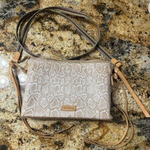 Consuela Beige Snake-Print Crossbody with Multicolor Strap